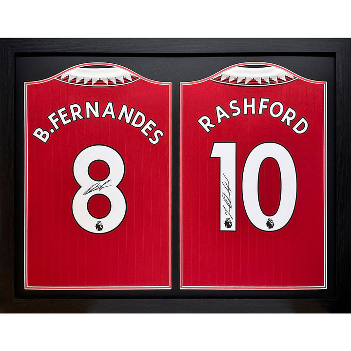 Manchester United FC Bruno Fernandes & Marcus Rashford Signed Shirts (Dual Framed)
