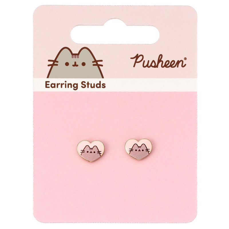 Pusheen Gold Plated Heart Stud Earrings, side angle