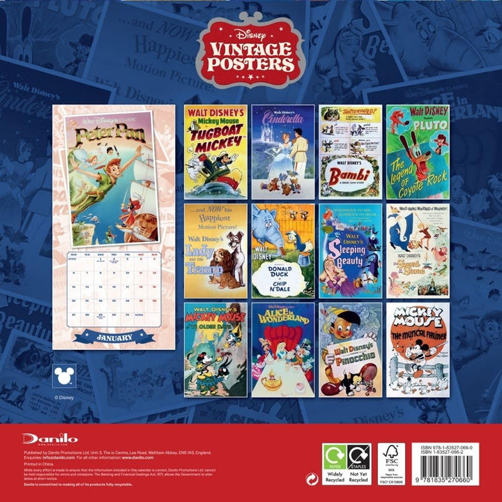 Disney Vintage Posters Square 2025 Calendar