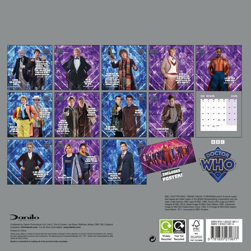 Doctor Who Classic Edition Square 2025 Calendar