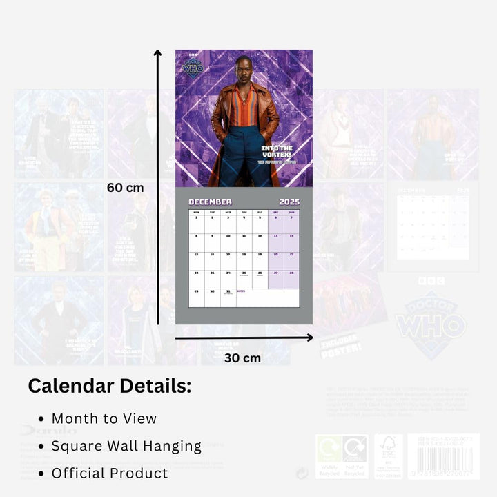 Doctor Who Classic Edition Square 2025 Calendar