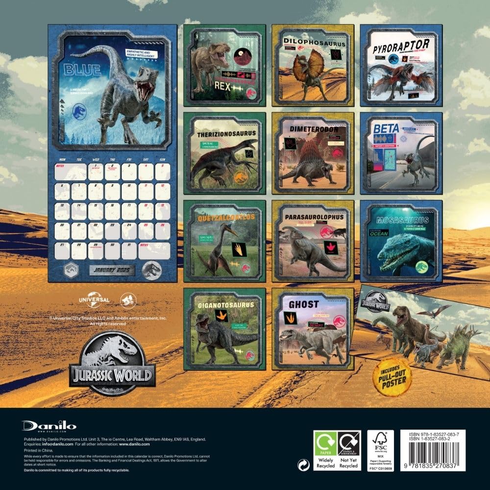 Jurassic World Square 2025 Calendar