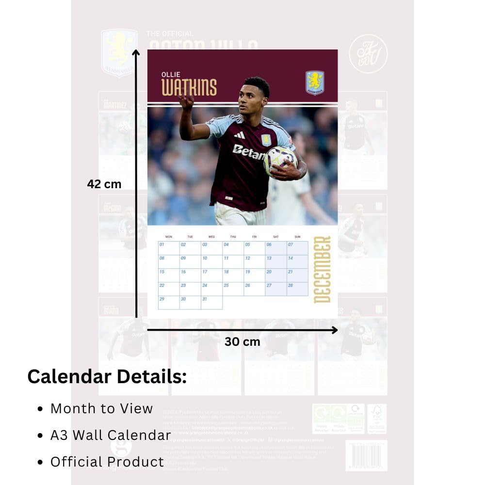 Aston Villa FC A3 2025 Calendar