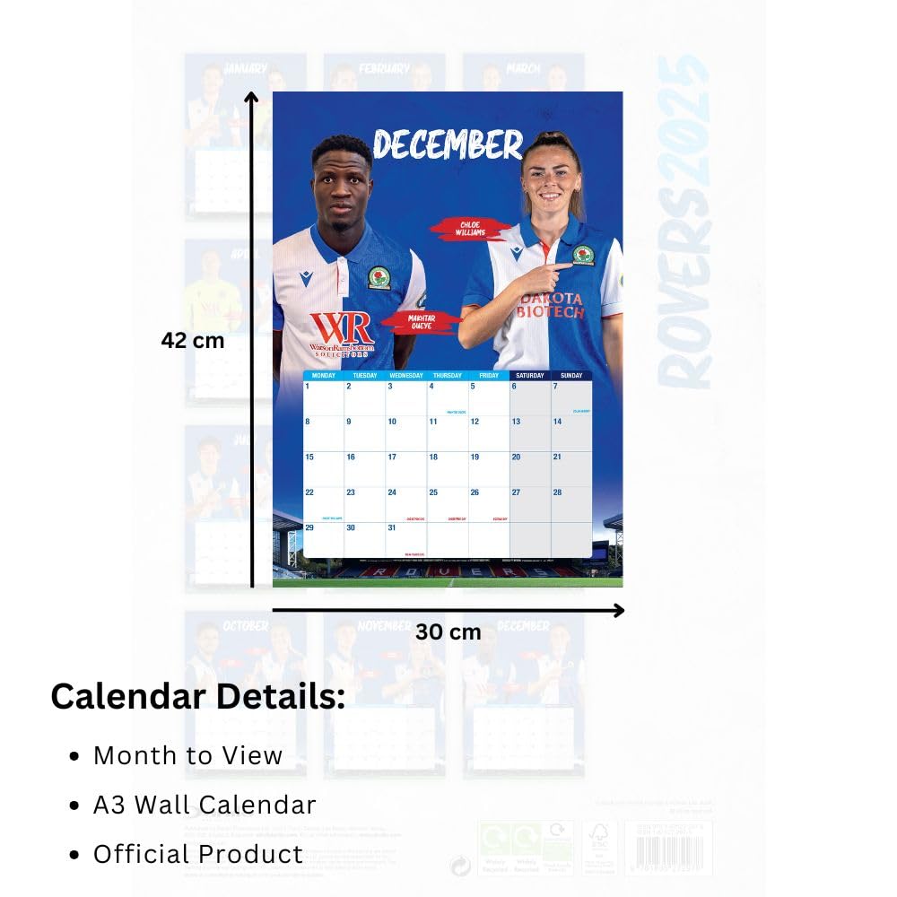 Blackburn Rovers FC A3 2025 Calendar