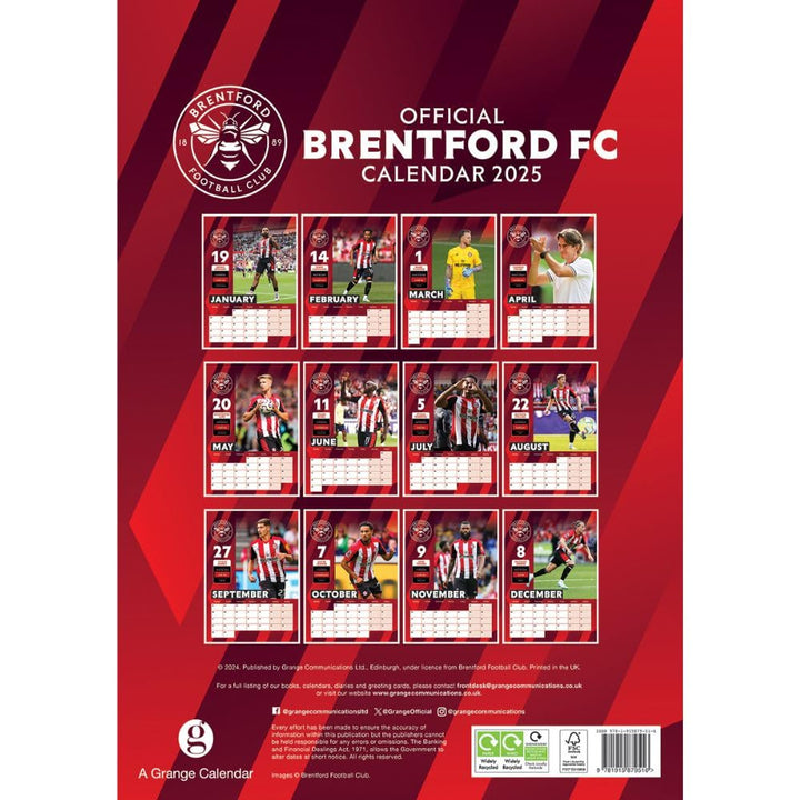 Brentford FC A3 2025 Calendar