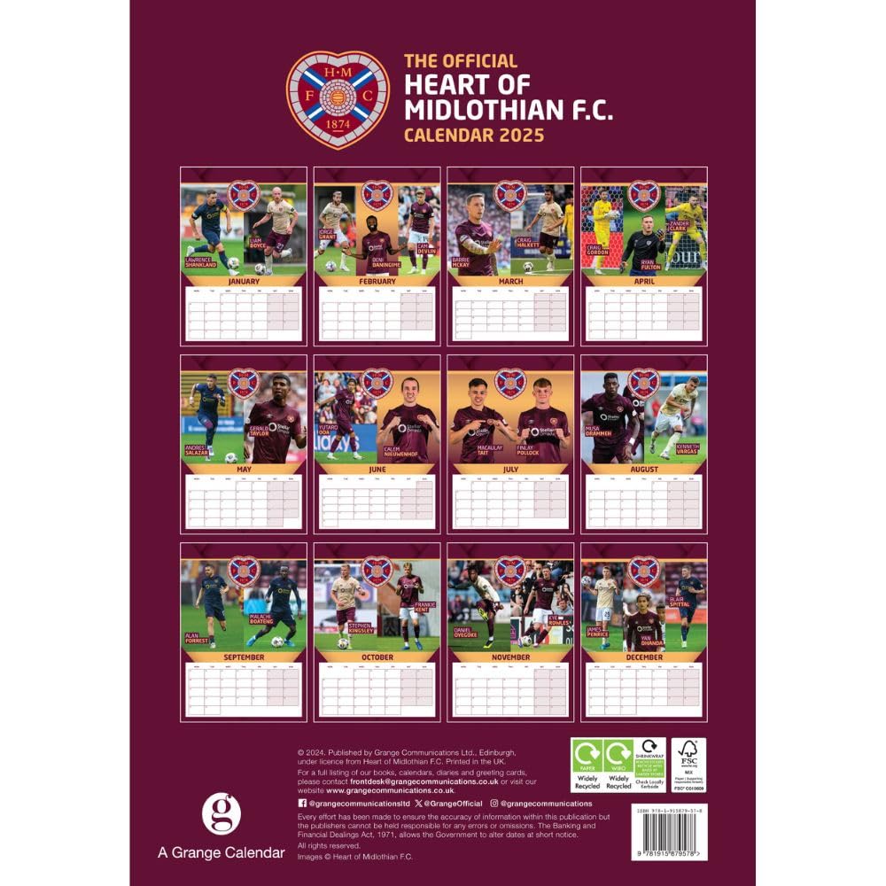 Hearts FC A3 2025 Calendar