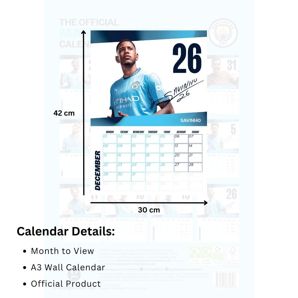 Manchester City FC A3 2025 Calendar