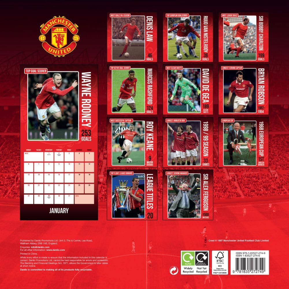 Manchester United FC Legends Square Calendar 2025