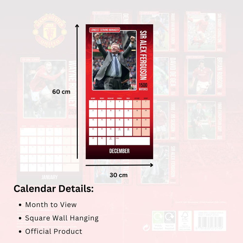 Manchester United FC Legends Square Calendar 2025, rear view