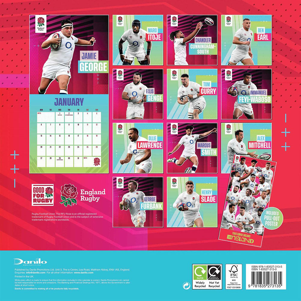 England RFU Square 2025 Calendar