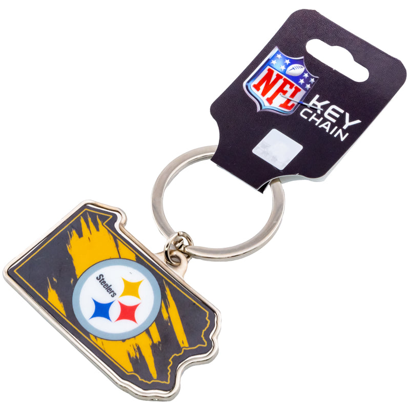 Pittsburgh Steelers State Shape Keyring, side angle