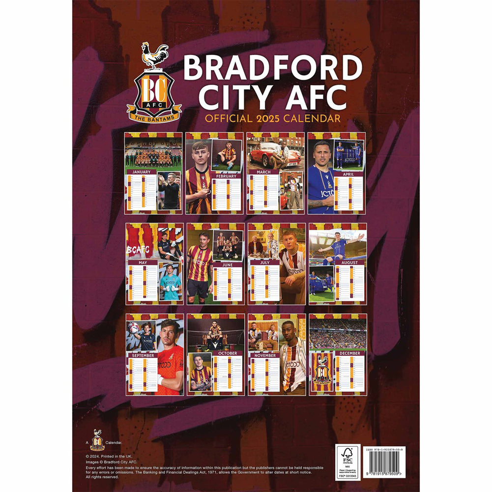 Bradford City FC A3 2025 Calendar