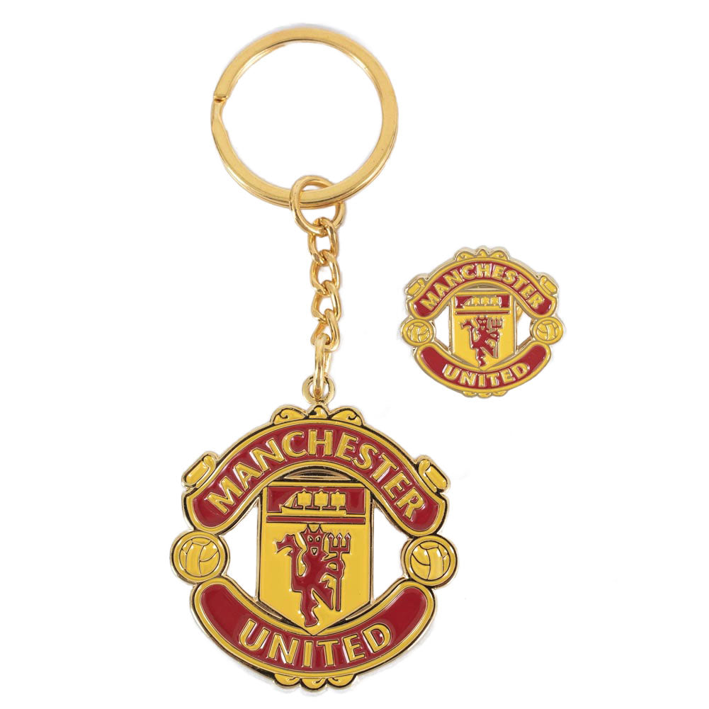 Official Manchester United Keyring & Badge Set