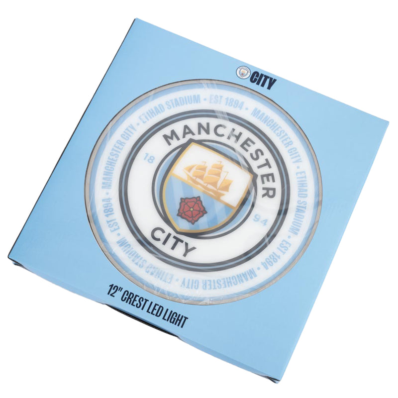Manchester City FC 12 Inch LED Wall Light, close-up detail