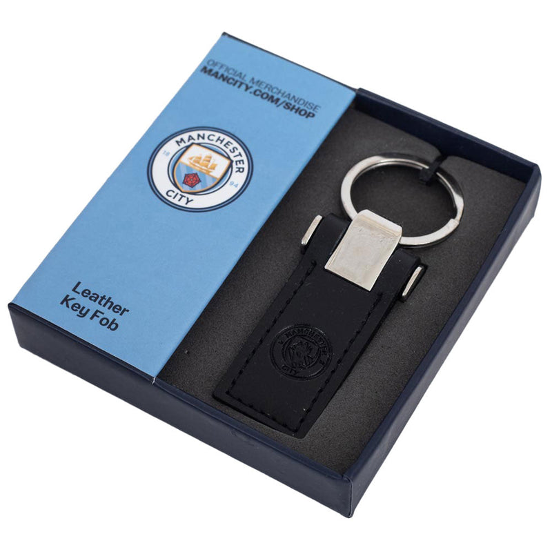 Manchester City FC Leather key Fob, side angle