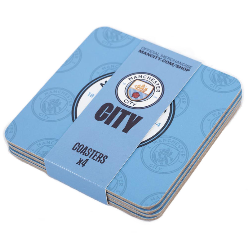 Manchester City FC 4pk Cork Coaster, close-up detail