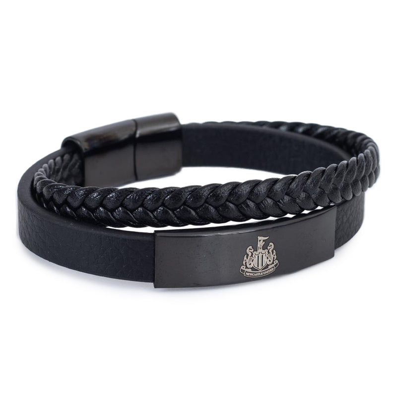 Newcastle United FC Black IP Leather Bracelet, side angle