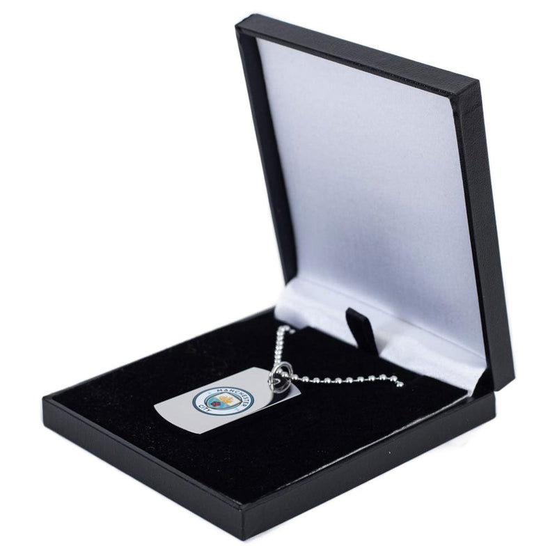 Manchester City FC Colour Crest Dog Tag & Chain, close-up detail