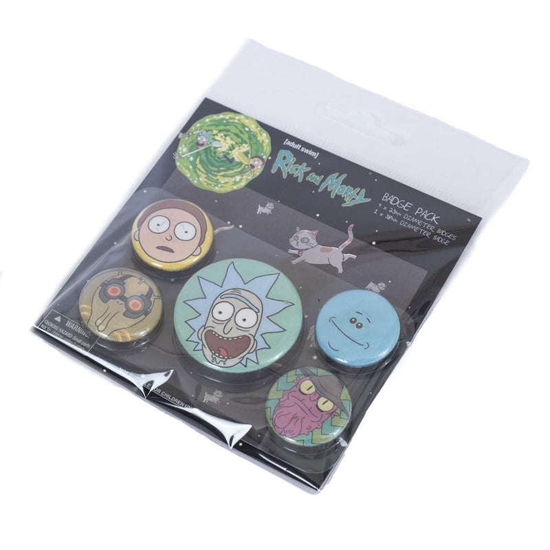 Rick And Morty Heads Button Badge Set, side angle
