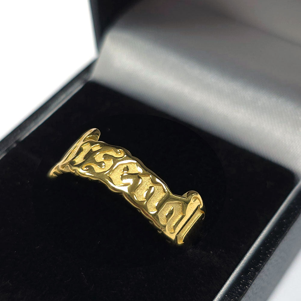 Arsenal FC 18ct Gold Plated on Silver Text Ring Size - R