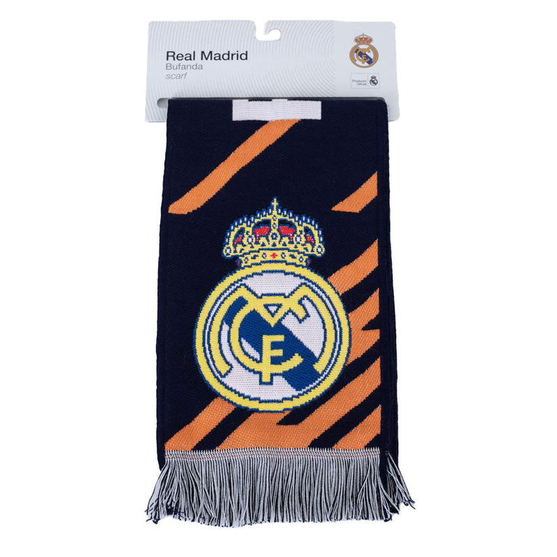 Real Madrid FC Navy Orange Scarf Football Club Merchandise, close-up detail