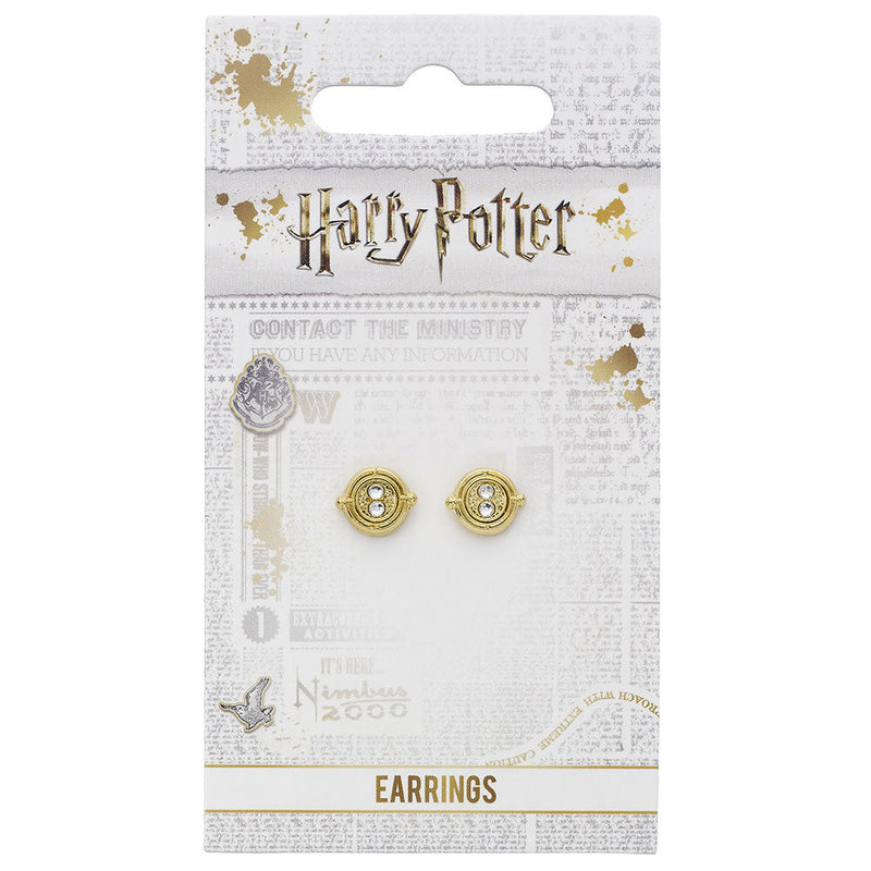 Harry Potter Gold Plated Time Turner Stud Earrings, side angle