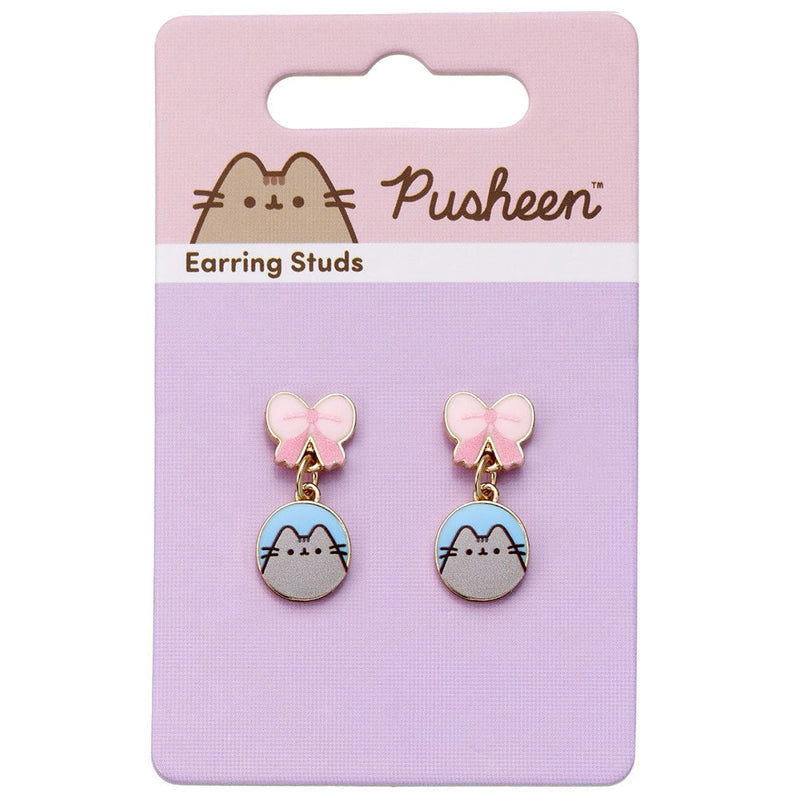 Pusheen Gold Plated Bow Drop Earrings, side angle