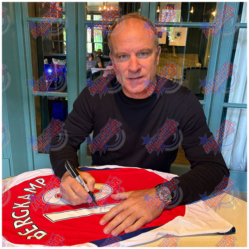 Arsenal FC Bergkamp & Henry Signed Shirts (Dual Framed), side angle