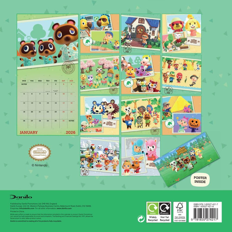 Animal Crossing Square 2026 Calendar, close-up detail