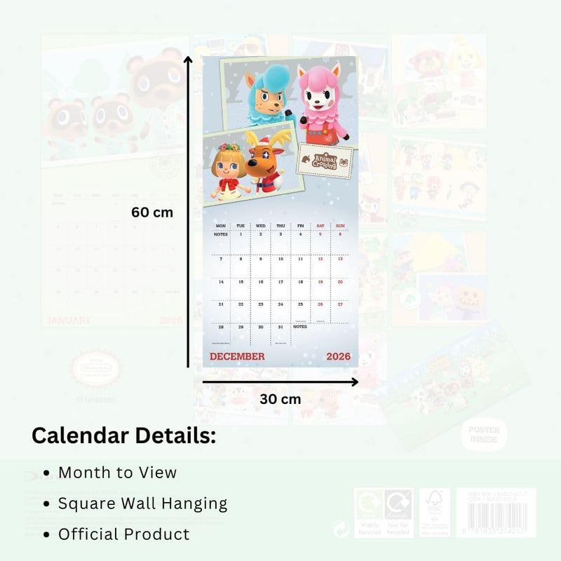 Animal Crossing Square 2026 Calendar, rear view