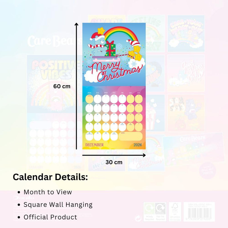 Care Bears Square 2026 Calendar, rear view