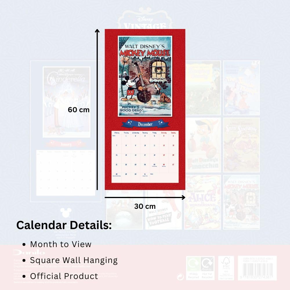Disney Vintage Posters Square 2026 Calendar