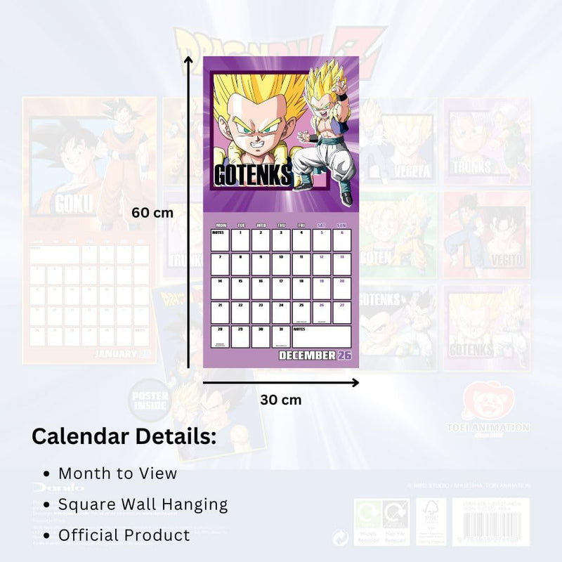 Dragon Ball Z Square 2026 Calendar, rear view
