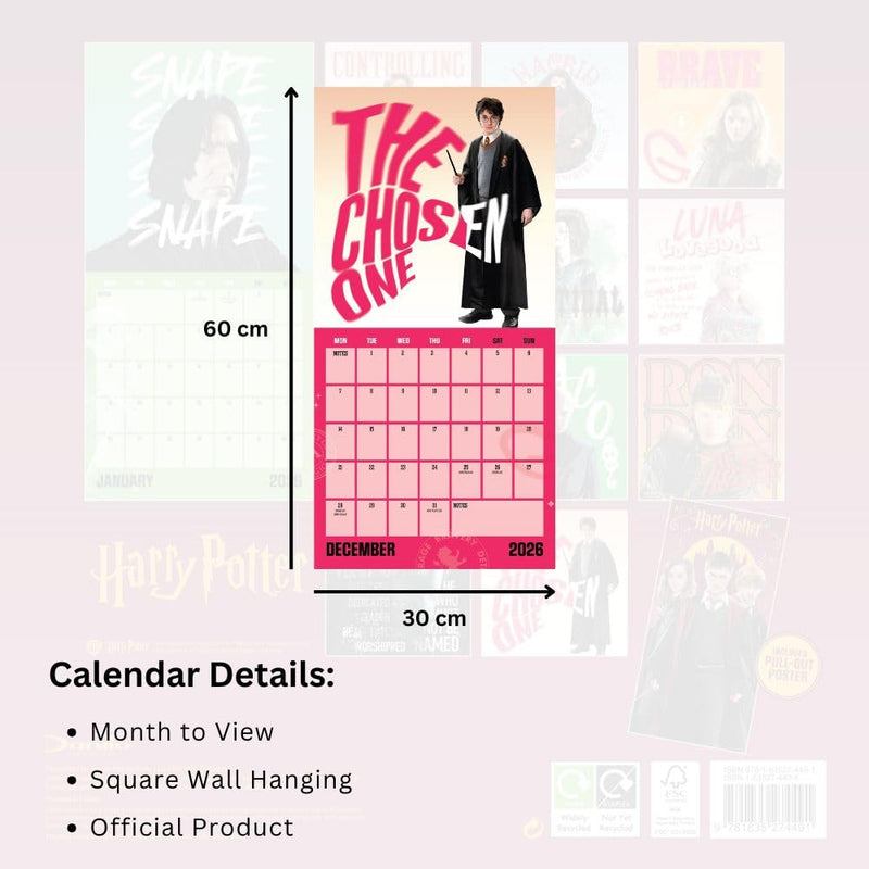 Harry Potter Square 2026 Calendar, rear view