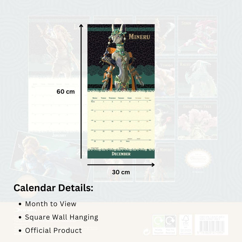 The Legend Of Zelda Square 2026 Calendar, rear view