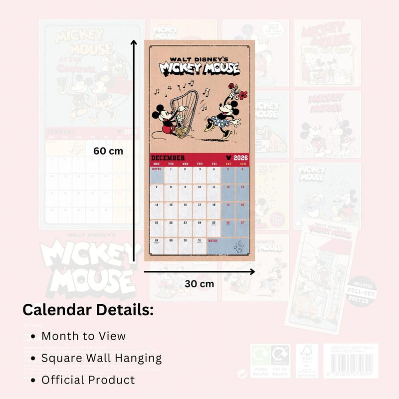 Mickey Mouse Classic Square 2026 Calendar, rear view