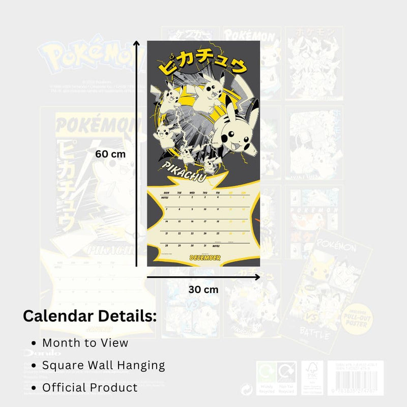 Pokemon Square 2026 Calendar, rear view
