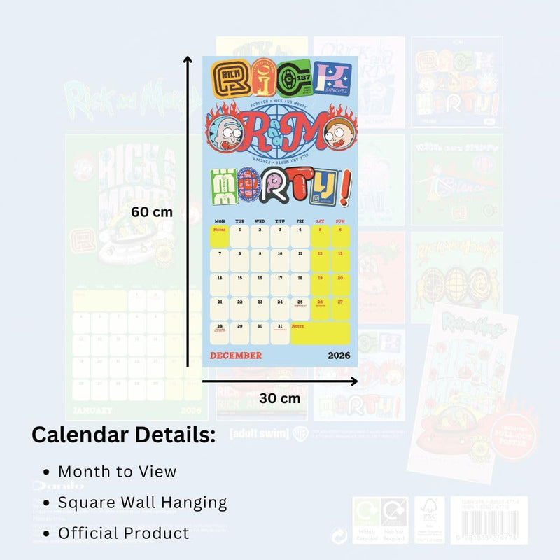 Rick And Morty Square 2026 Calendar, rear view