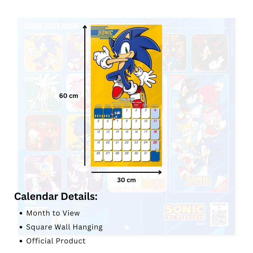 Sonic The Hedgehog Square 2026 Calendar