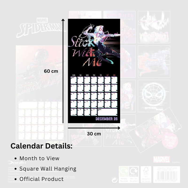 Spider-Man Square 2026 Calendar, rear view