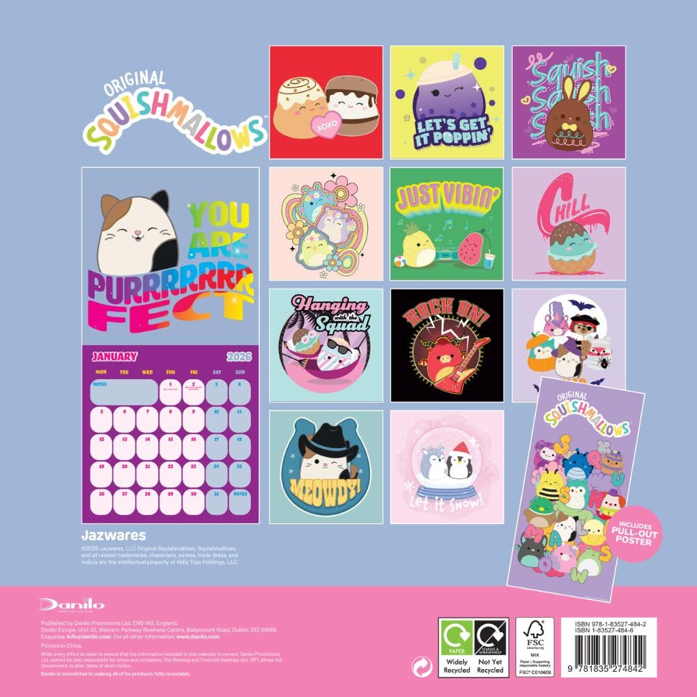 Squishmallows Square 2026 Calendar