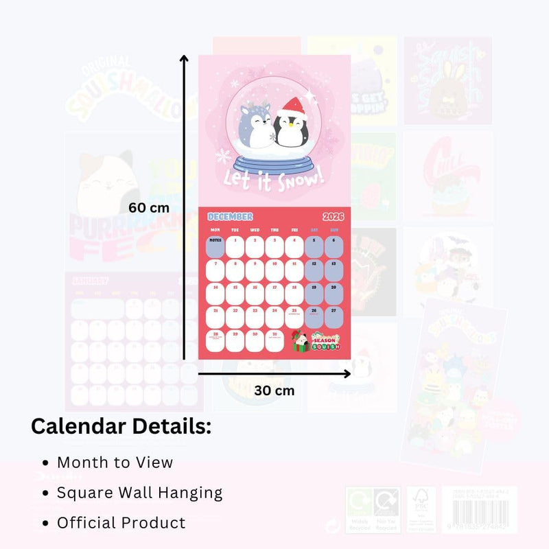 Squishmallows Square 2026 Calendar, rear view