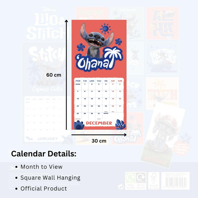 Lilo & Stitch Live Action Square 2026 Calendar, rear view