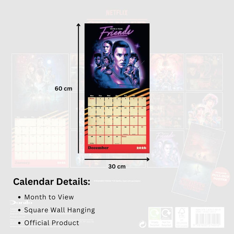 Stranger Things Square 2026 Calendar, rear view