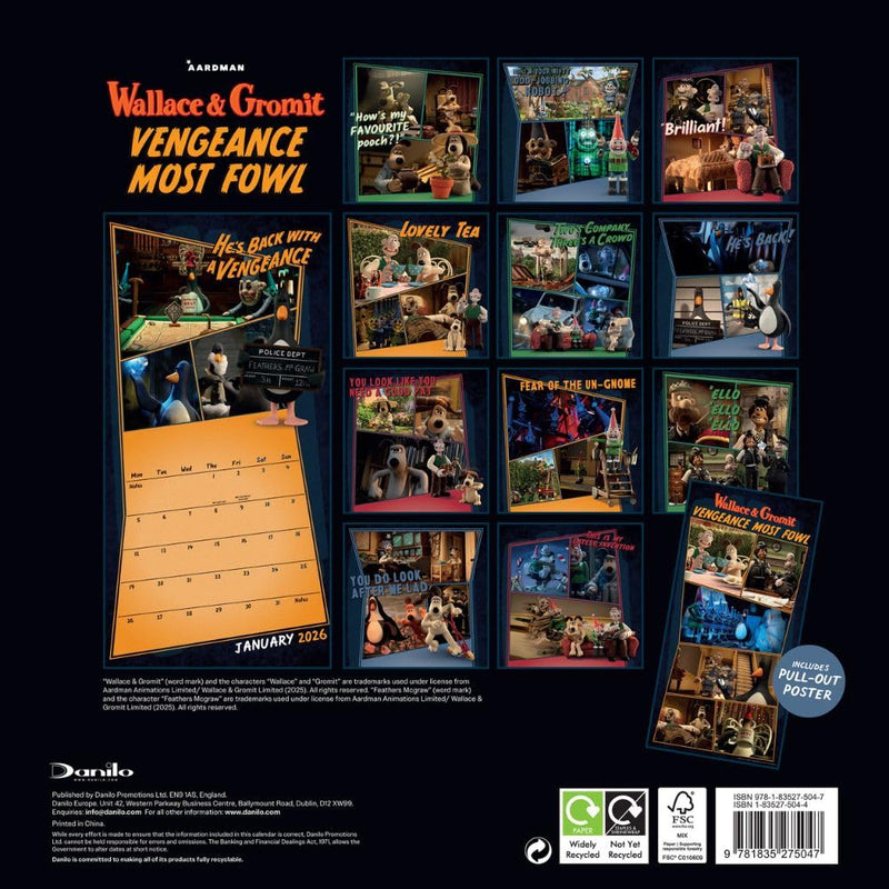 Wallace & Gromit Square 2026 Calendar, close-up detail