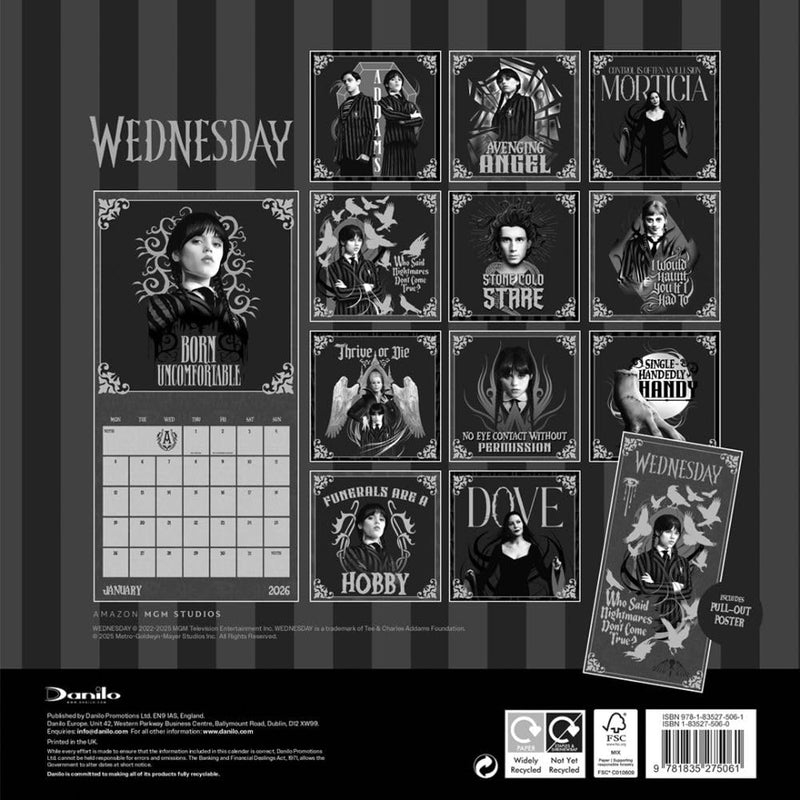 Wednesday Square 2026 Calendar, close-up detail