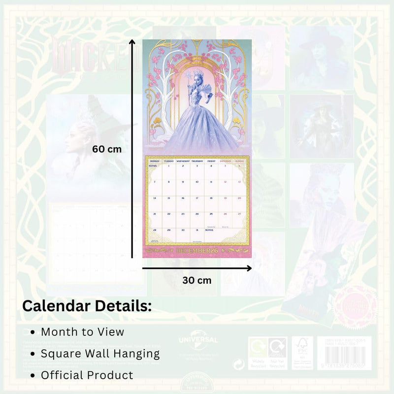 Wicked Square 2026 Calendar, rear view