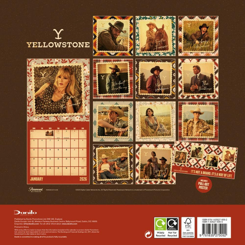 Yellowstone Square 2026 Calendar, rear view