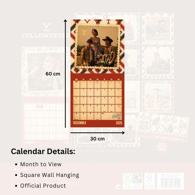 Yellowstone Square 2026 Calendar, close-up detail