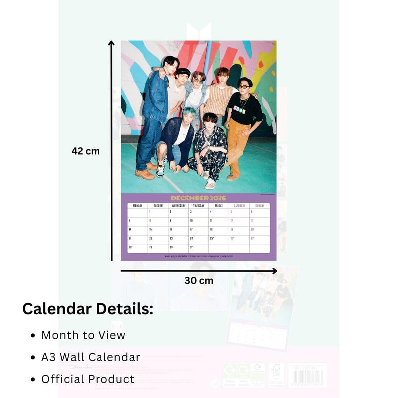 BTS A3 2026 Calendar, rear view